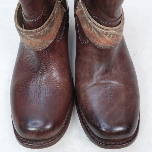 Bed Stu~Brown Leather Ankle Boots/Booties Tapestry Trim~Size 8.5 - Picture 1 of 7